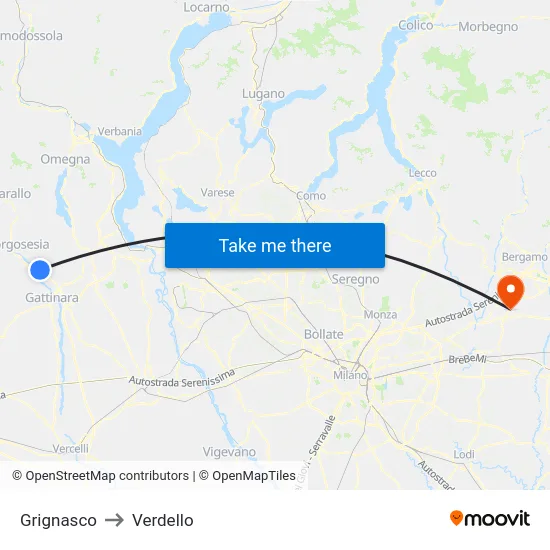 Grignasco to Verdello map