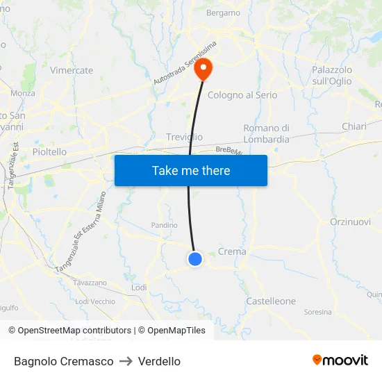 Bagnolo Cremasco to Verdello map