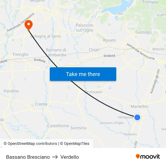 Bassano Bresciano to Verdello map