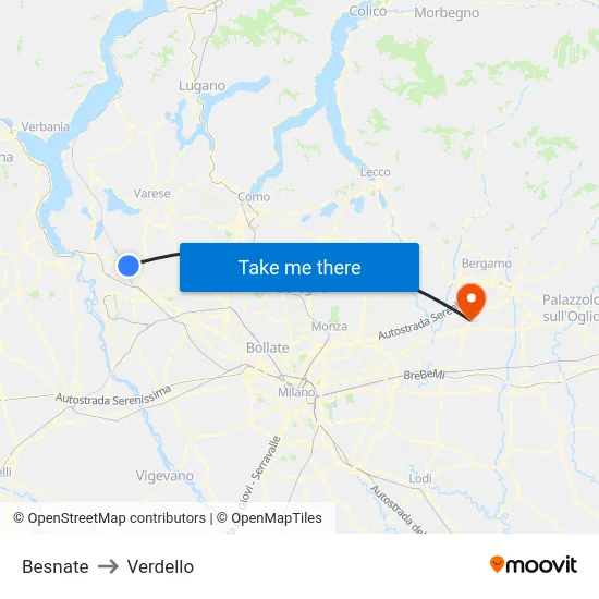 Besnate to Verdello map