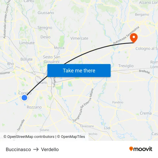 Buccinasco to Verdello map