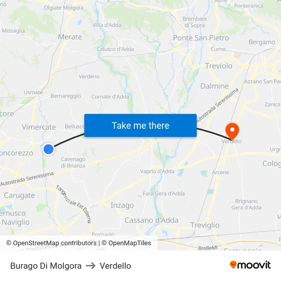 Burago Di Molgora to Verdello map