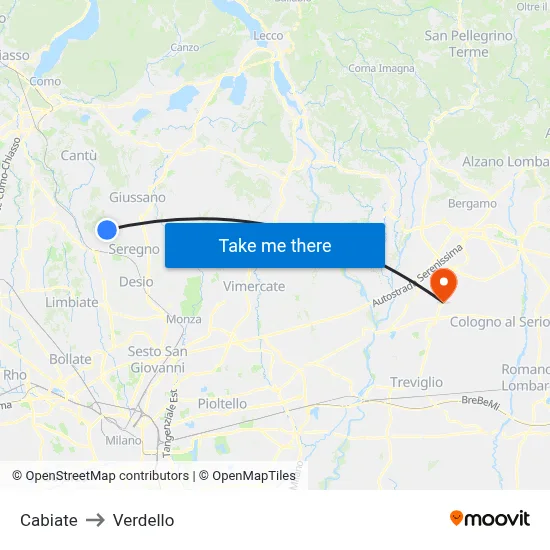 Cabiate to Verdello map