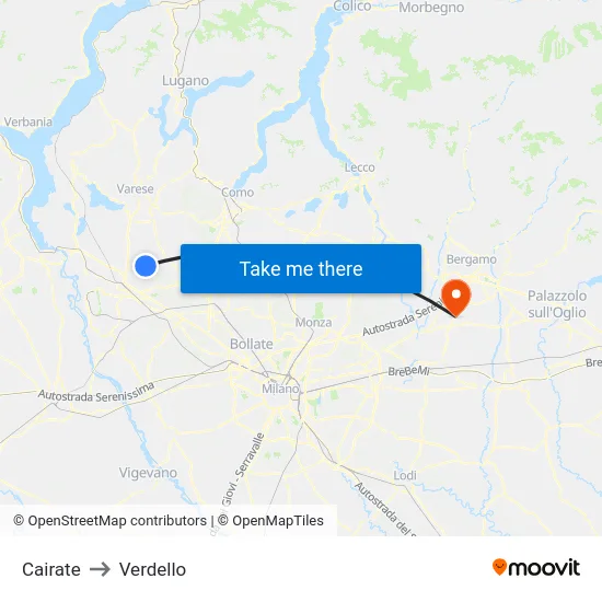 Cairate to Verdello map