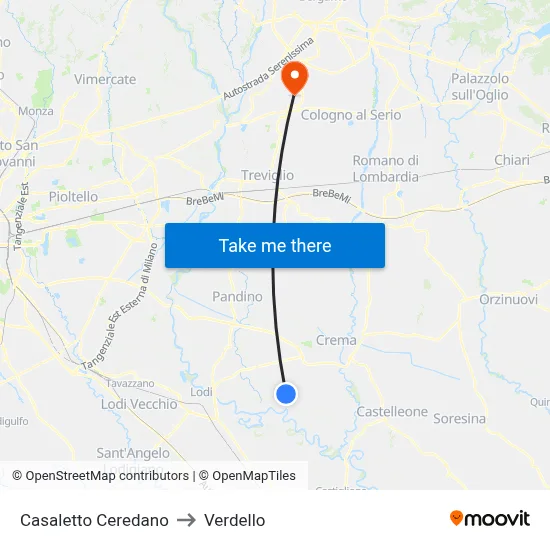 Casaletto Ceredano to Verdello map