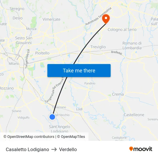 Casaletto Lodigiano to Verdello map