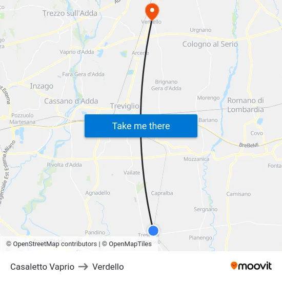 Casaletto Vaprio to Verdello map