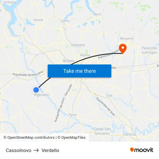 Cassolnovo to Verdello map