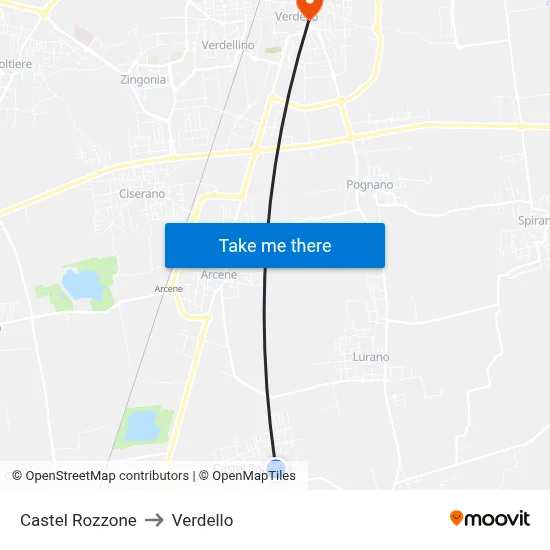 Castel Rozzone to Verdello map