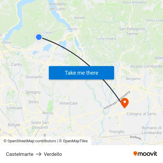 Castelmarte to Verdello map
