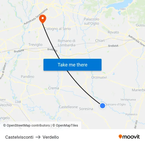 Castelvisconti to Verdello map