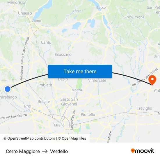 Cerro Maggiore to Verdello map