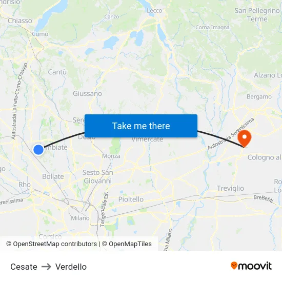 Cesate to Verdello map