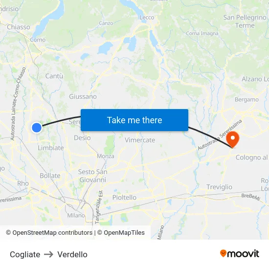 Cogliate to Verdello map