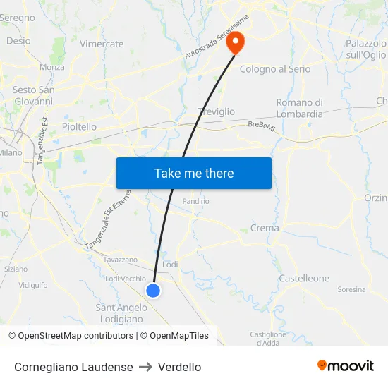 Cornegliano Laudense to Verdello map