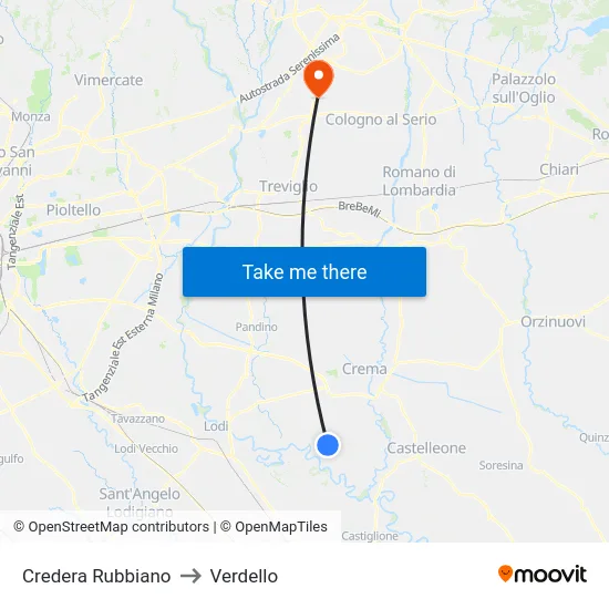 Credera Rubbiano to Verdello map