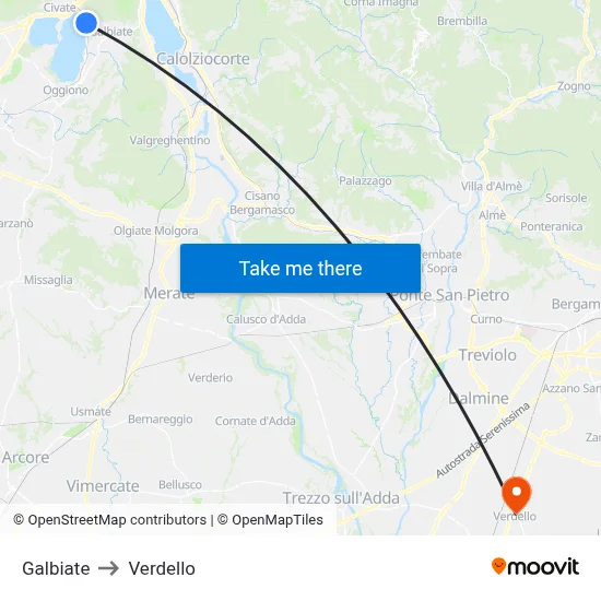Galbiate to Verdello map