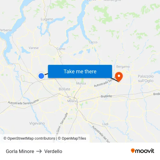 Gorla Minore to Verdello map