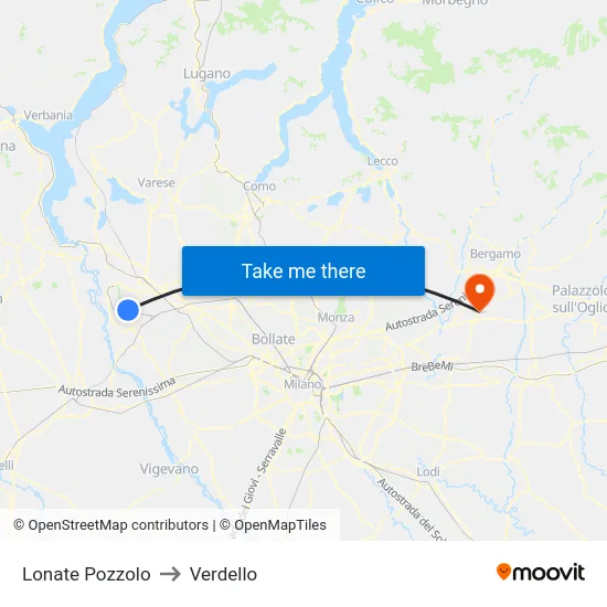 Lonate Pozzolo to Verdello map