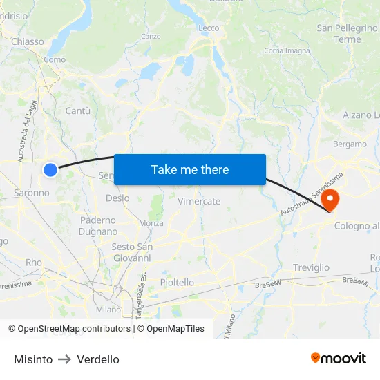 Misinto to Verdello map