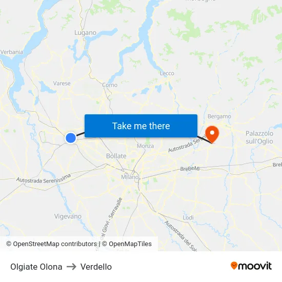 Olgiate Olona to Verdello map