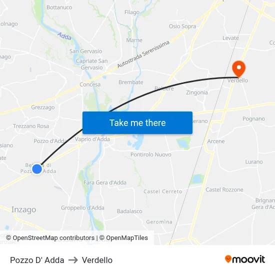 Pozzo D' Adda to Verdello map
