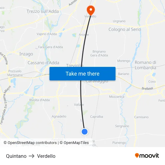 Quintano to Verdello map
