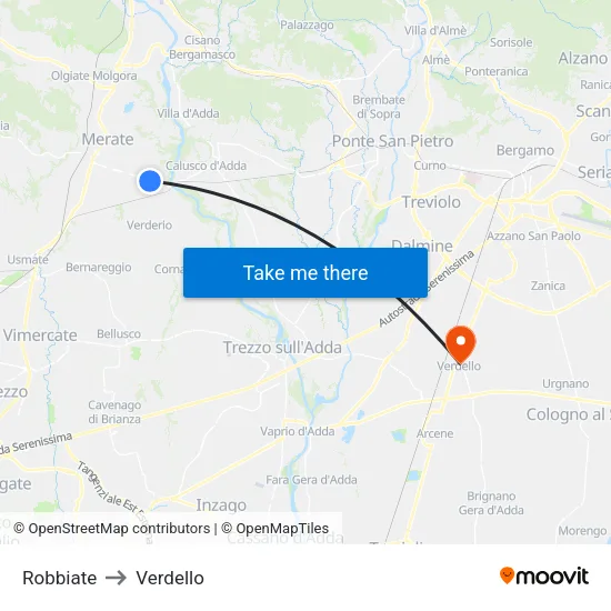 Robbiate to Verdello map