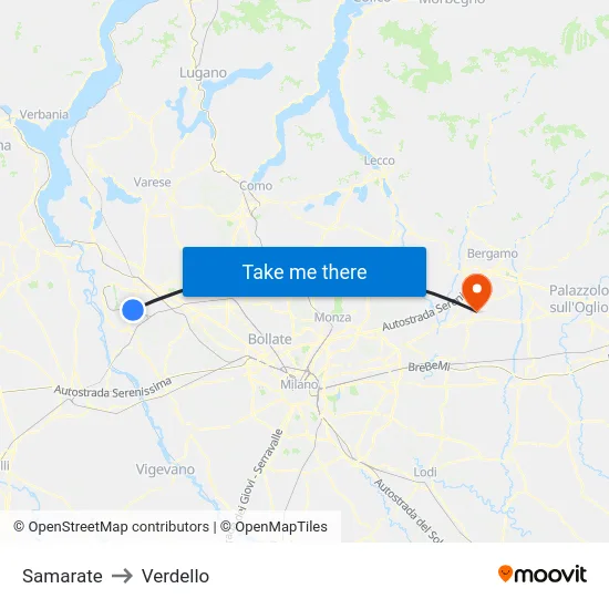Samarate to Verdello map