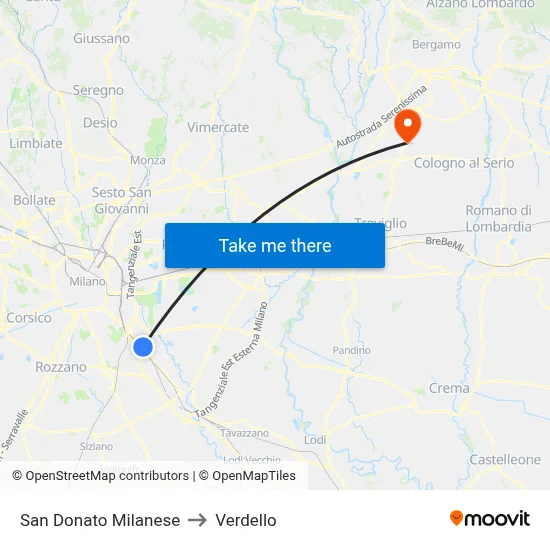 San Donato Milanese to Verdello map