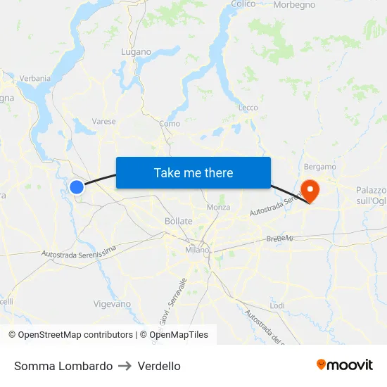 Somma Lombardo to Verdello map