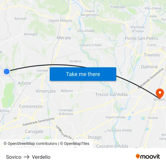 Sovico to Verdello map