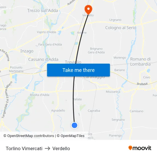 Torlino Vimercati to Verdello map