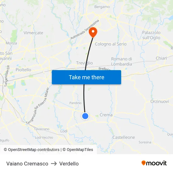 Vaiano Cremasco to Verdello map