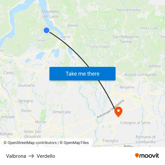 Valbrona to Verdello map