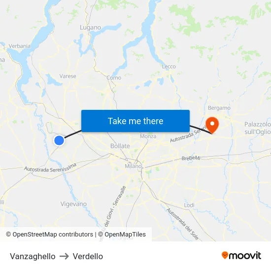 Vanzaghello to Verdello map