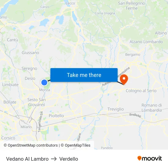 Vedano Al Lambro to Verdello map