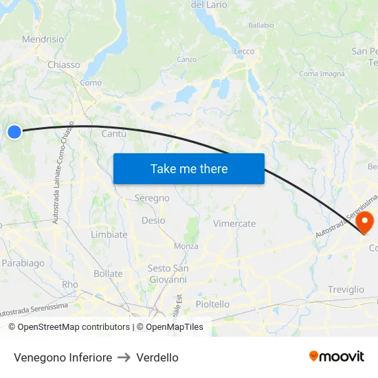 Venegono Inferiore to Verdello map