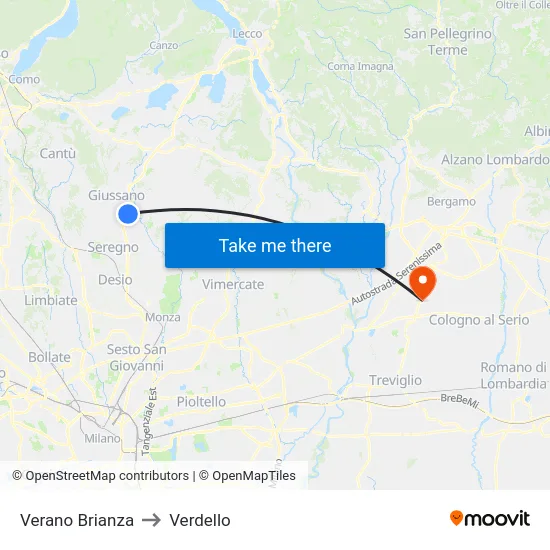 Verano Brianza to Verdello map