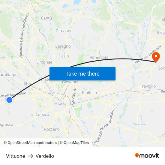 Vittuone to Verdello map