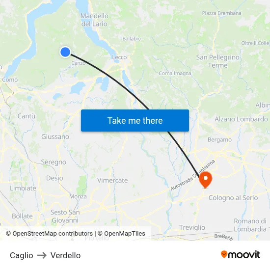 Caglio to Verdello map
