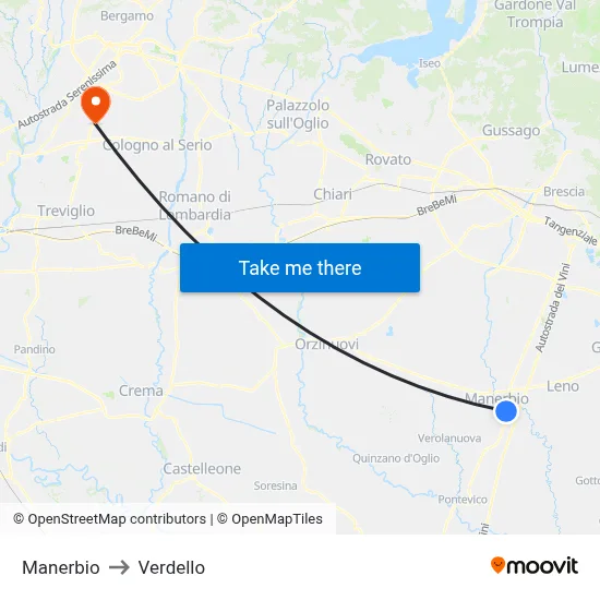 Manerbio to Verdello map