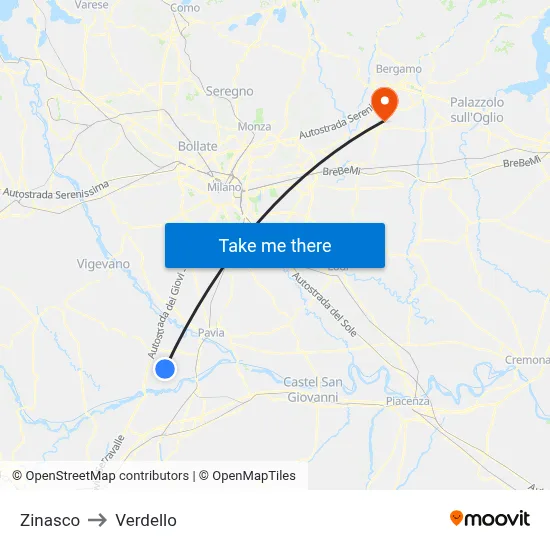 Zinasco to Verdello map