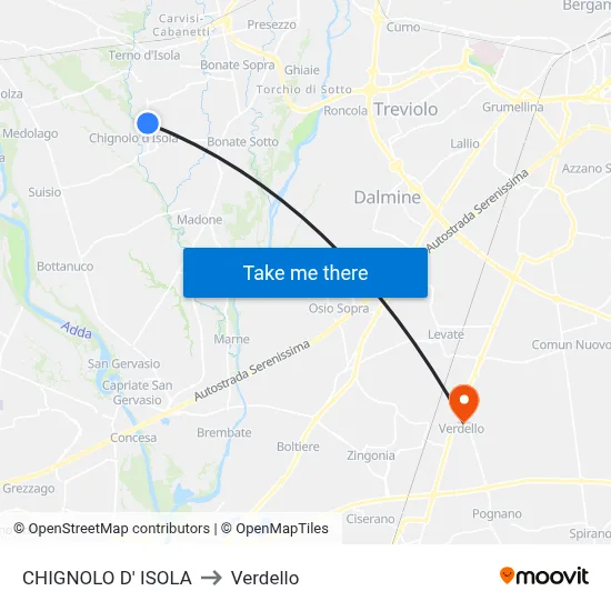 CHIGNOLO D' ISOLA to Verdello map