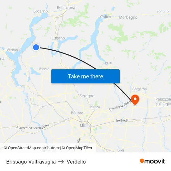 Brissago-Valtravaglia to Verdello map