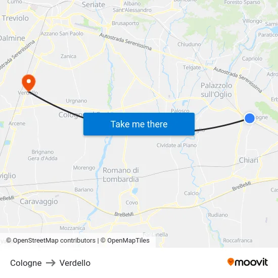 Cologne to Verdello map