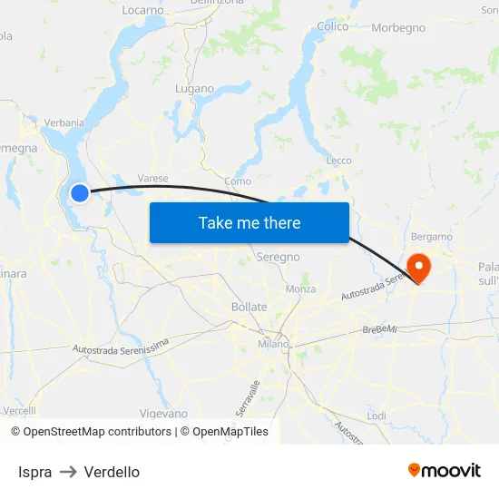 Ispra to Verdello map
