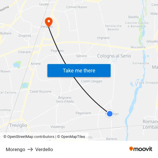 Morengo to Verdello map