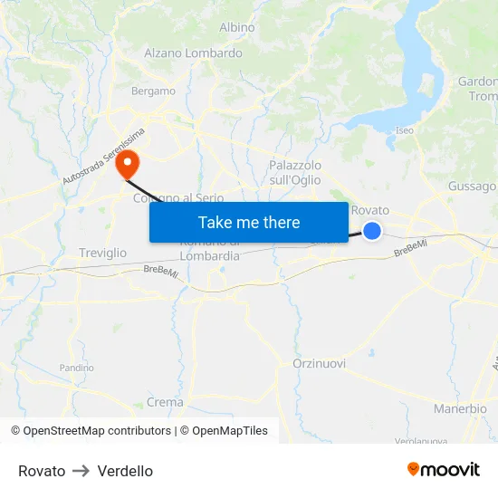 Rovato to Verdello map