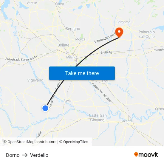 Dorno to Verdello map